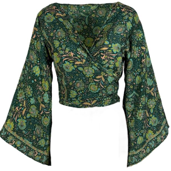 Bohemian Wrap Top Flower Green