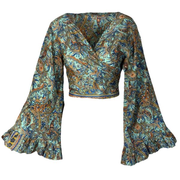 Bohemian Wrap Top Ruffle Turquoise