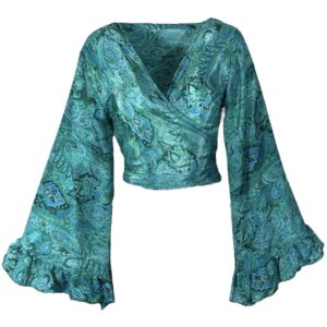 Bohemian Wrap Top Ruffle Aqua/Green