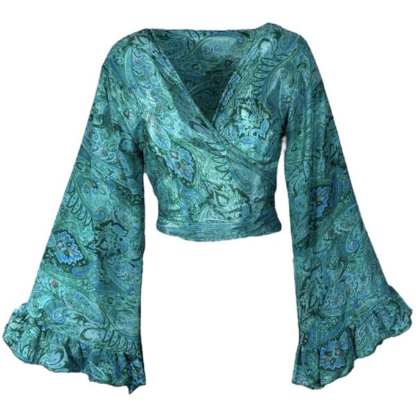 Bohemian Wrap Top Ruffle Aqua/Green